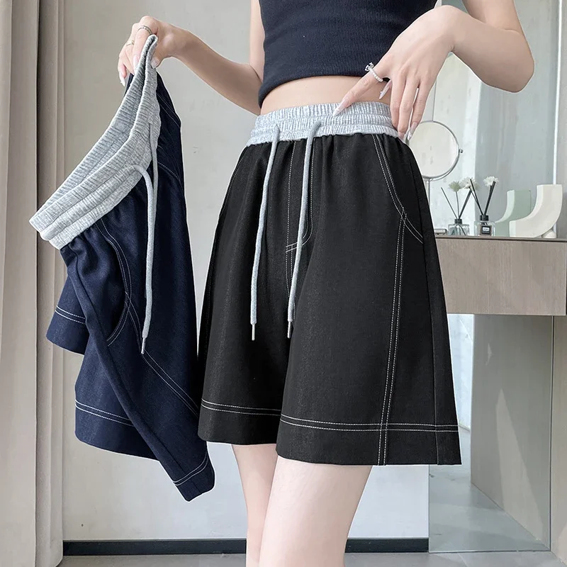Old Money Style Asymmetric Denim Shorts