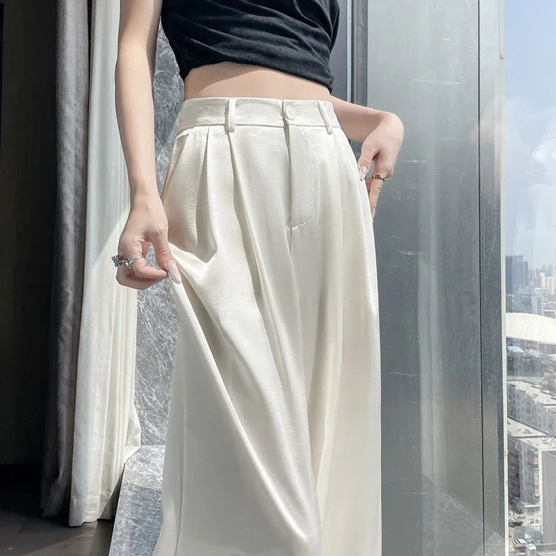 Women's 2025 Summer Ice Silk Acetate Wide - Leg Pants