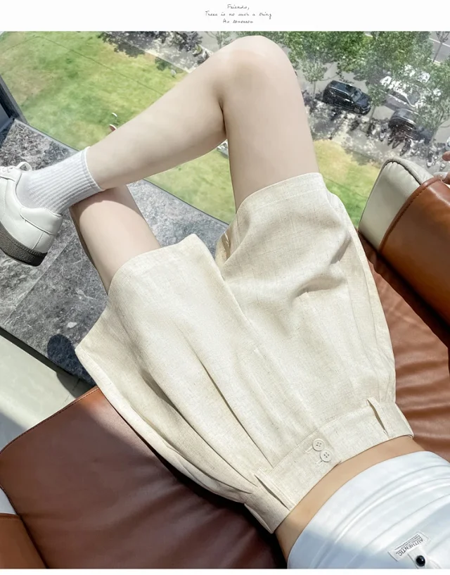 2025 Summer Women's Ice Silk Linen Shorts Detail