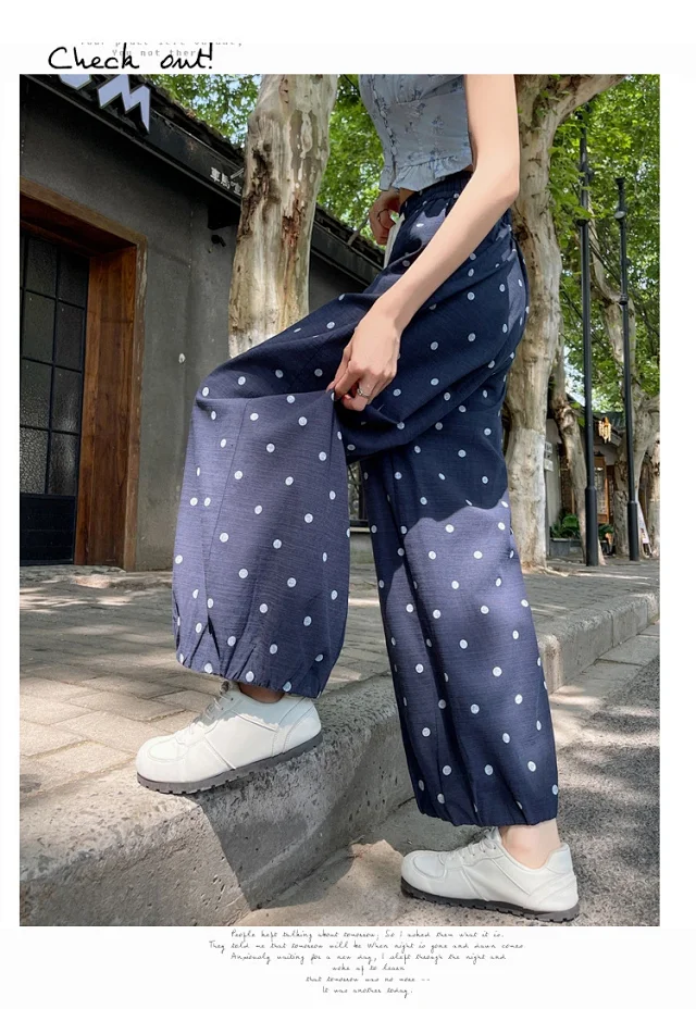 Ice Silk Polka Dot Linen Casual Pants Detail