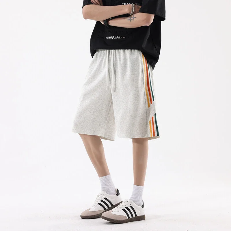 Men's Summer Sporty Basketball Shorts with Rainbow Stripe