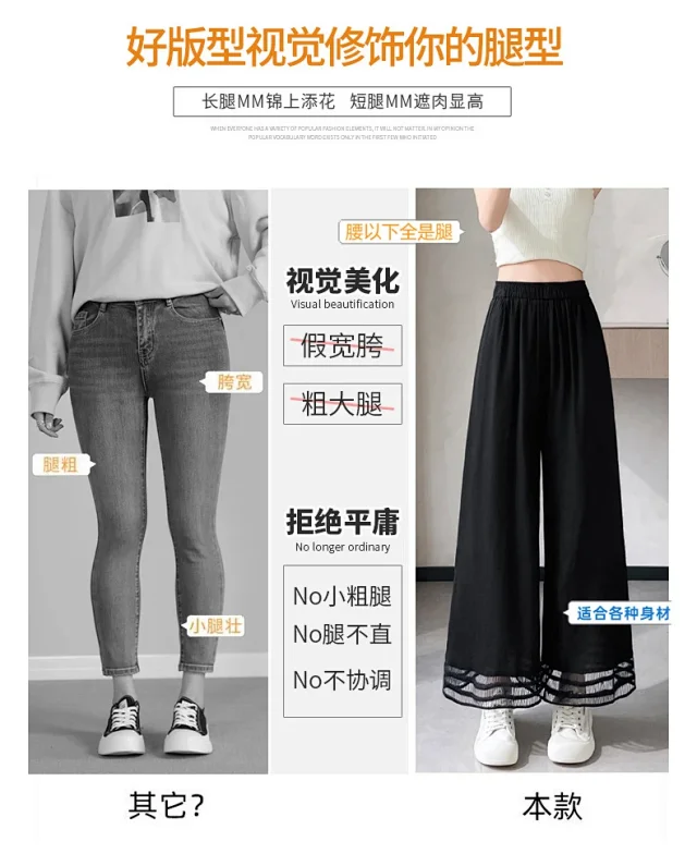 2025 Summer New Wide-leg Pants with Lace Trim Detail