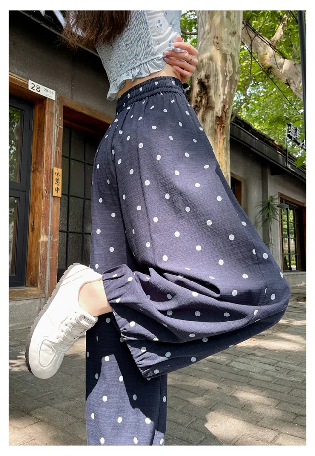 Ice Silk Polka Dot Linen Casual Pants Detail