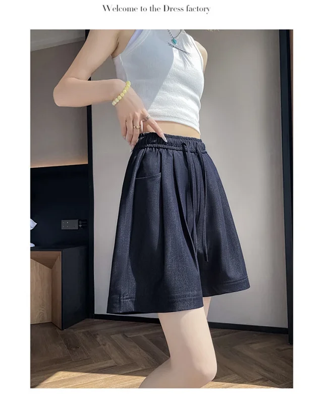 Women's Summer High-waisted Tencel Denim Wide-leg Capris Detail