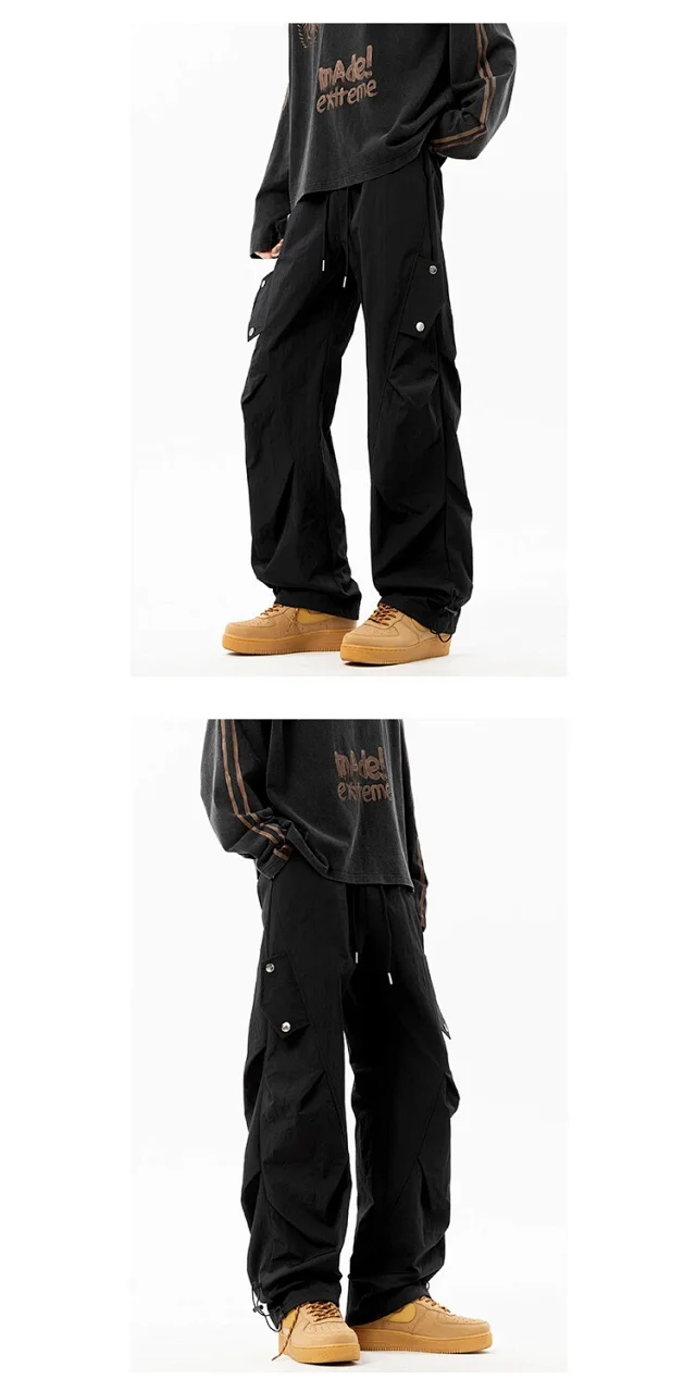 2025 Summer Men's Khaki Parachute Pants Detail