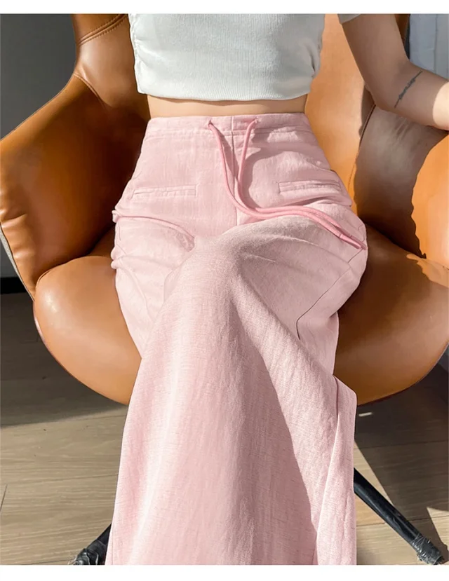 Lyocell Linen Straight Leg Pants for Women 2025 Summer Detail
