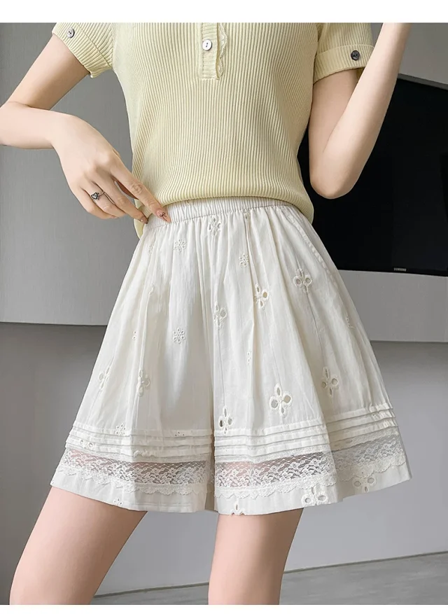 Korean Lace Patchwork Hollow Wide - leg Pants Detail
