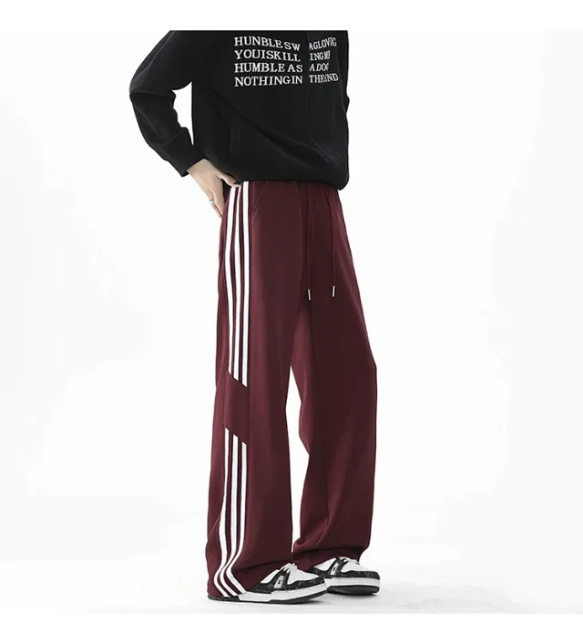 2025 Spring New US High Street Striped Patchwork Sweatpants for Men (Large Size, Wide-Leg, Loose & Casual Sportswear) Detail
