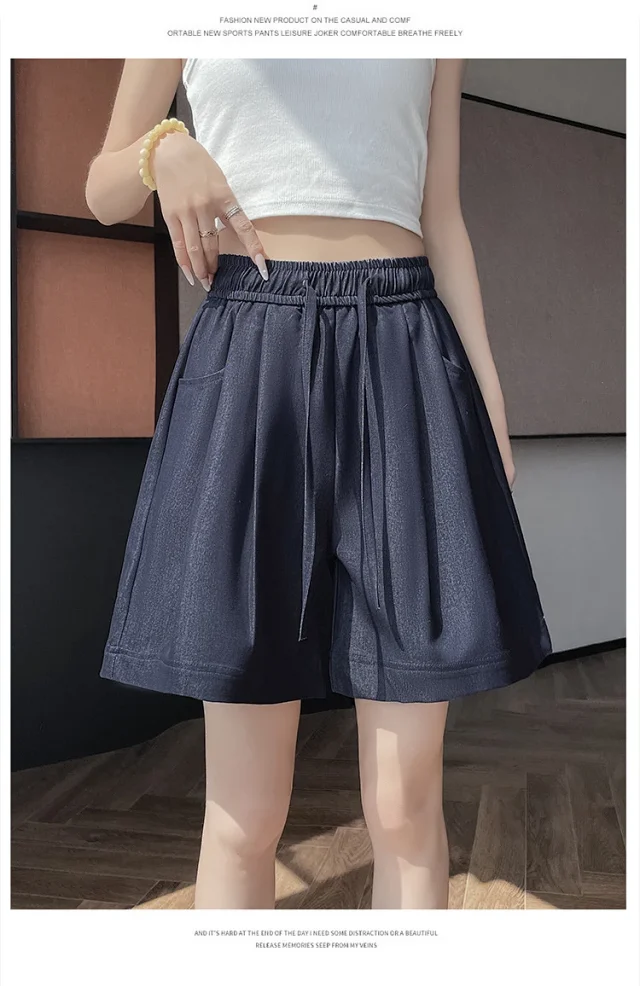 Women's Summer High-waisted Tencel Denim Wide-leg Capris Detail