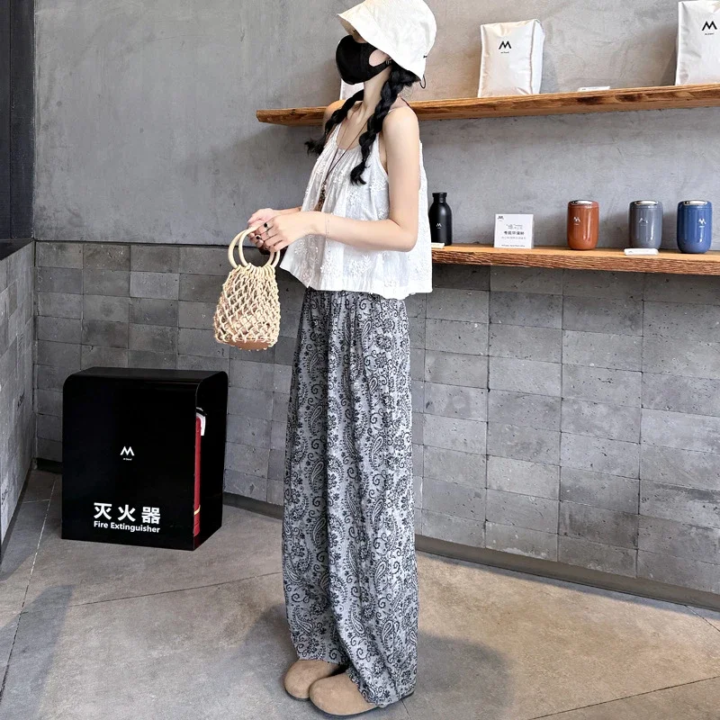 Linen Jacquard Wide-Leg Pants for Women