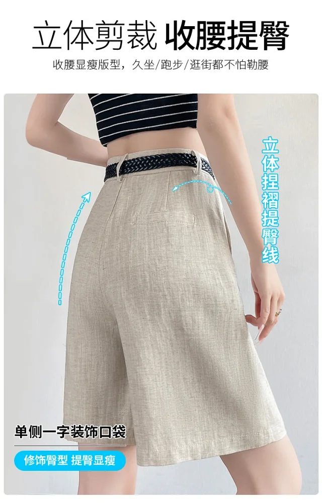 Japanese Retro Linen Suit Shorts for Women Detail