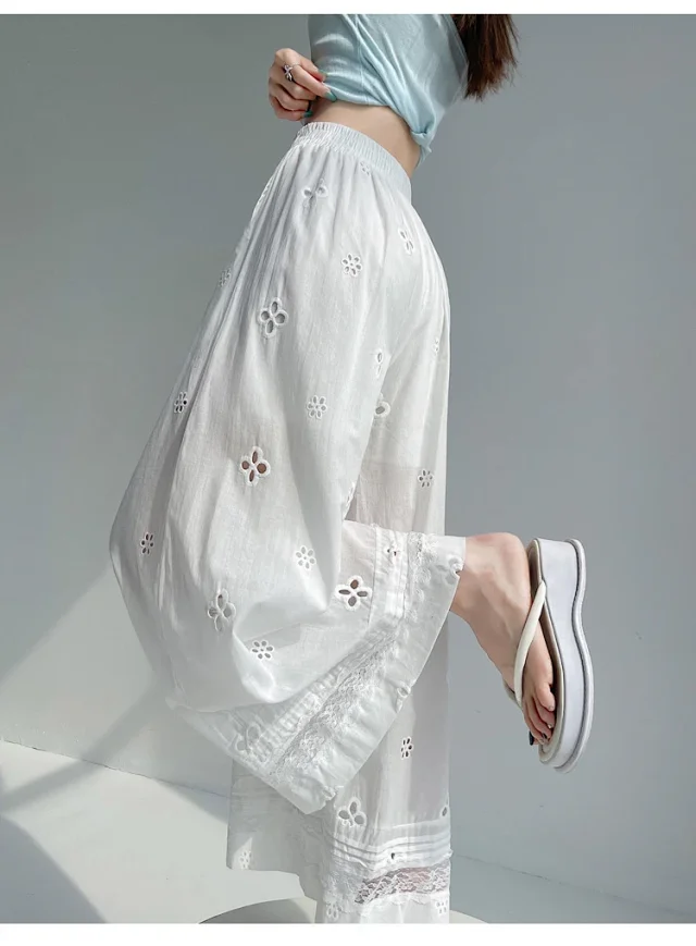 Women's Lace Ice Silk Wide-Leg Pants Detail