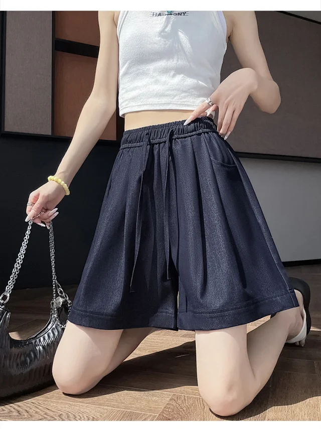 Women's Summer High-waisted Tencel Denim Wide-leg Capris Detail