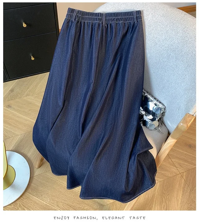 2025 Summer Women's Denim A-line Midi Skirt Detail