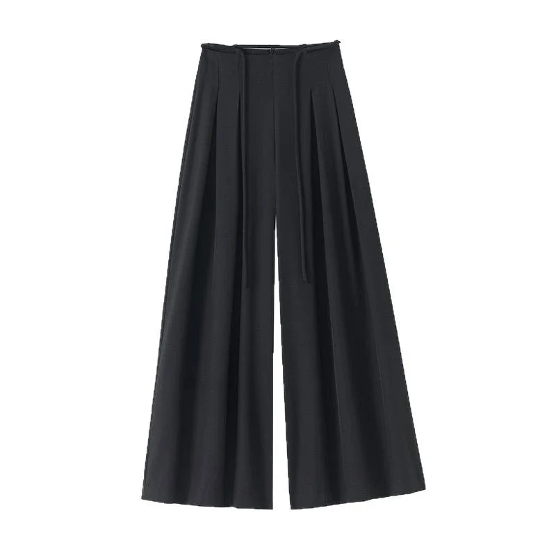 French High-Waist Drawstring Wide-Leg Pants 2025 Summer New