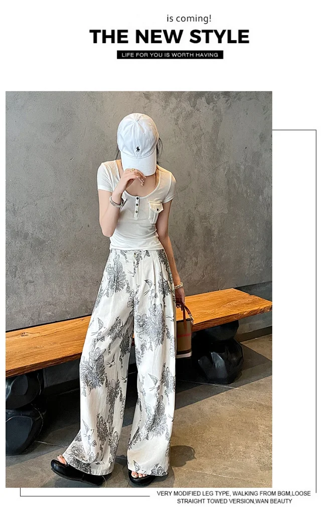 Vintage Ink Print Linen Pants Detail
