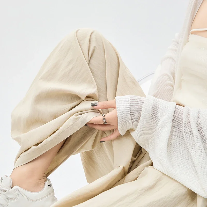 2025 Summer Textured Washed Cotton Wide-Leg Pants