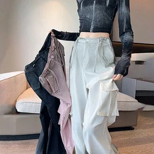 2025 Spring/Summer Women's Sporty Loose Slimming Straight Pants with Drawstring Detail