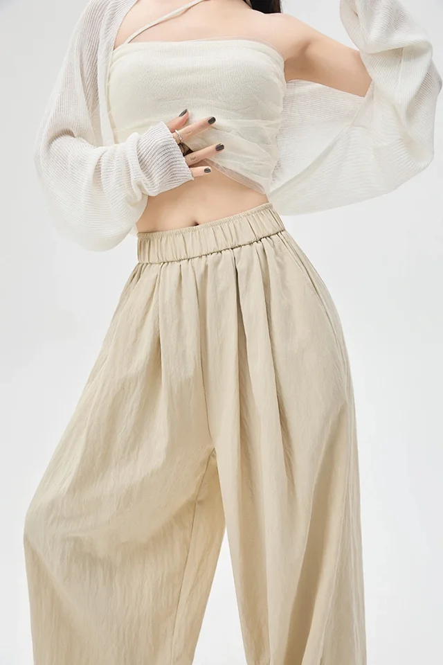 2025 Summer Textured Washed Cotton Wide-Leg Pants Detail