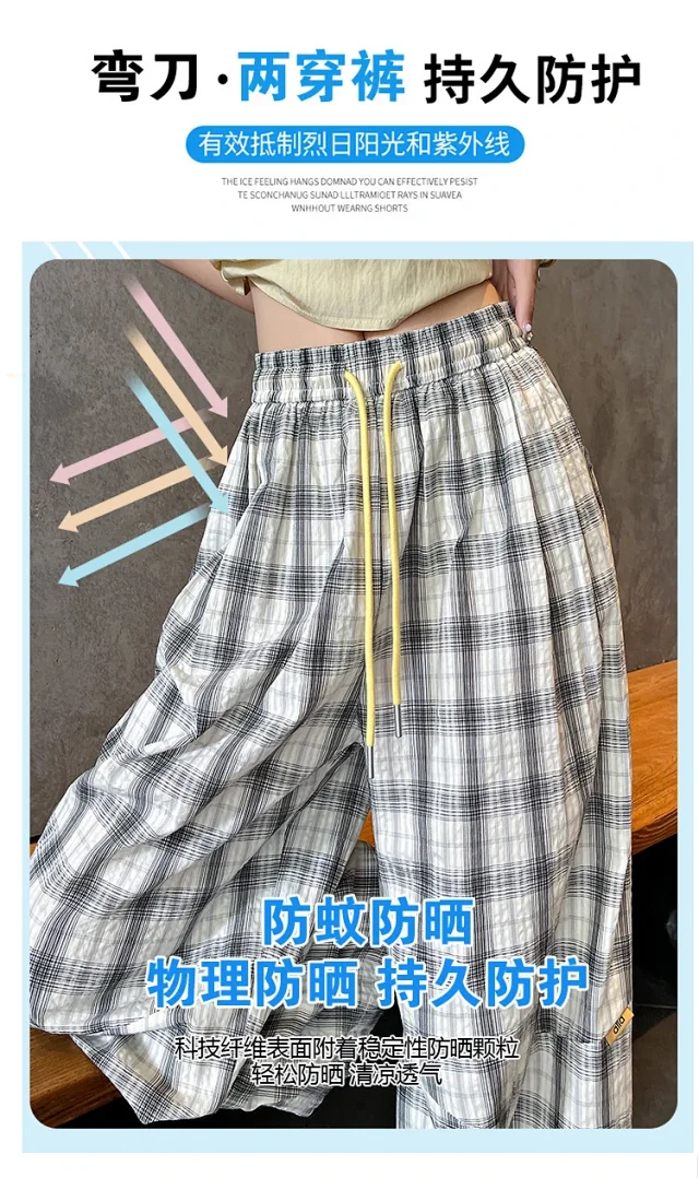 Ladies' Summer Retro Plaid Loose Pants Detail