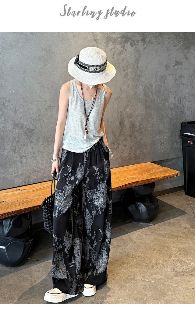Vintage Ink Print Linen Pants Detail