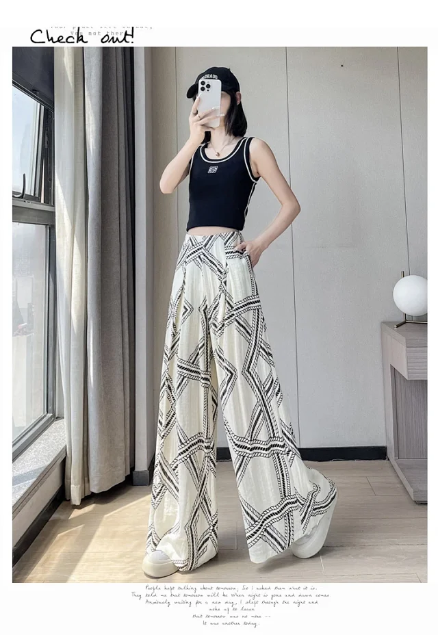 Vintage Qian-style Ice Silk Linen Wide-leg Pants Detail