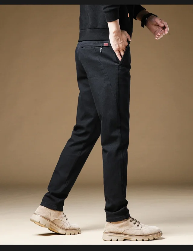 Men's Winter Fleece Slim Straight Warm Business Pants Detail