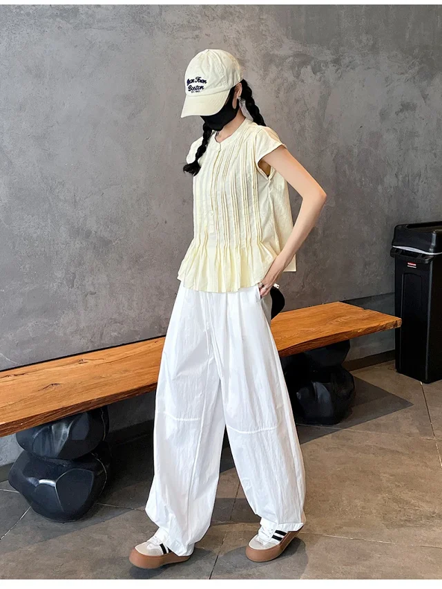 Summer Japanese Style Ice Silk Balloon Pants Detail