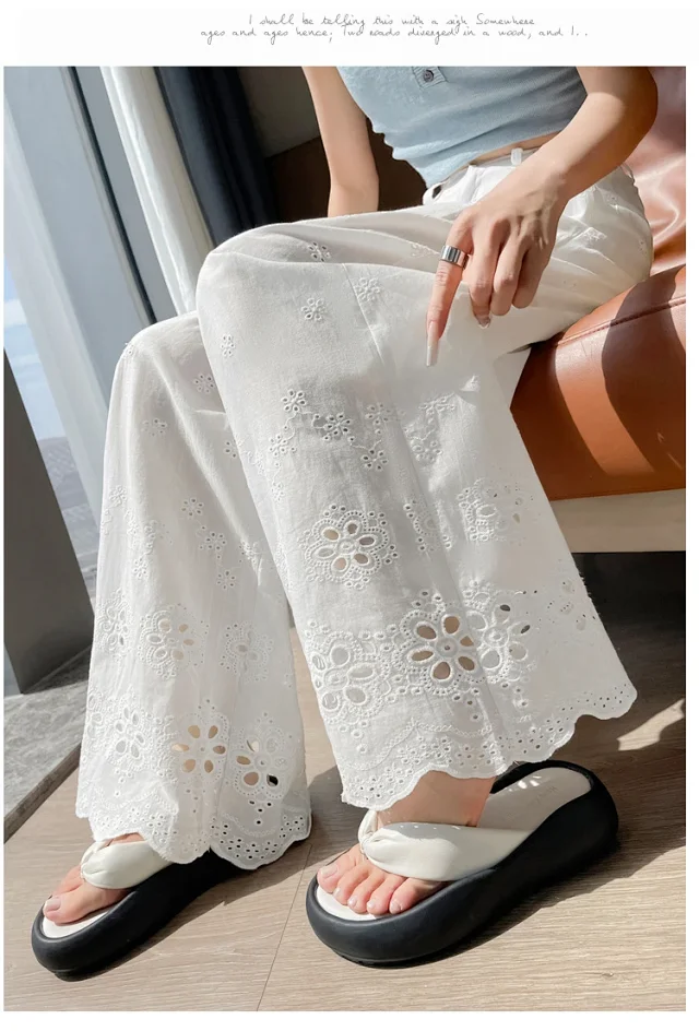 Women's Lace Hollow Wide-Leg Pants 2025 Summer New Detail