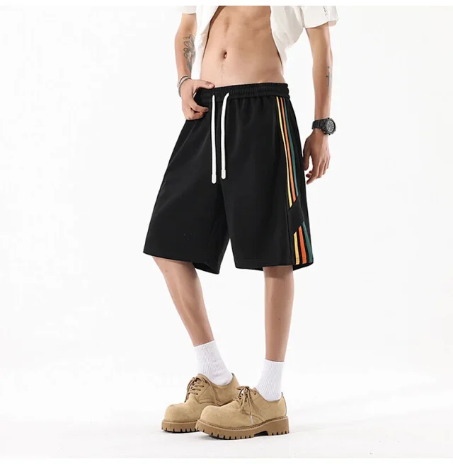 Men's Summer Sporty Basketball Shorts with Rainbow Stripe Detail