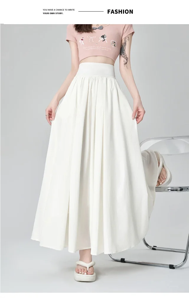 Pink Slimming High-waist A-line Skirt Detail