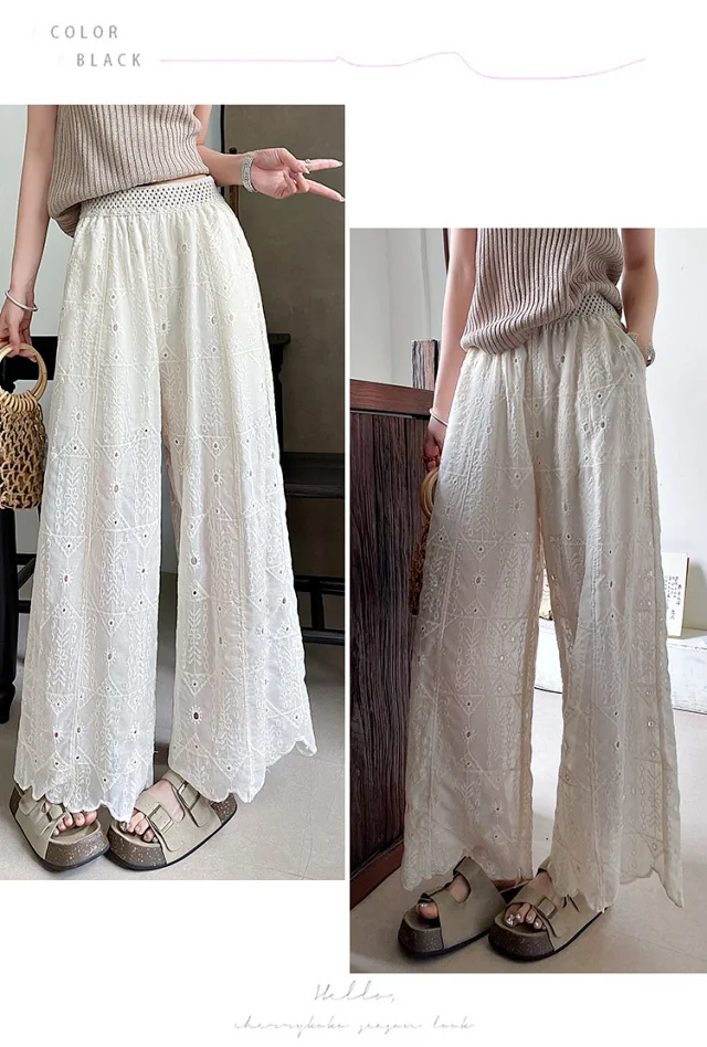 Women's Summer Thin High - End Lace Cropped Pants Detail