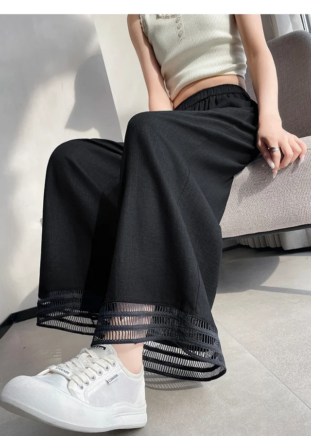 2025 Summer New Wide-leg Pants with Lace Trim Detail