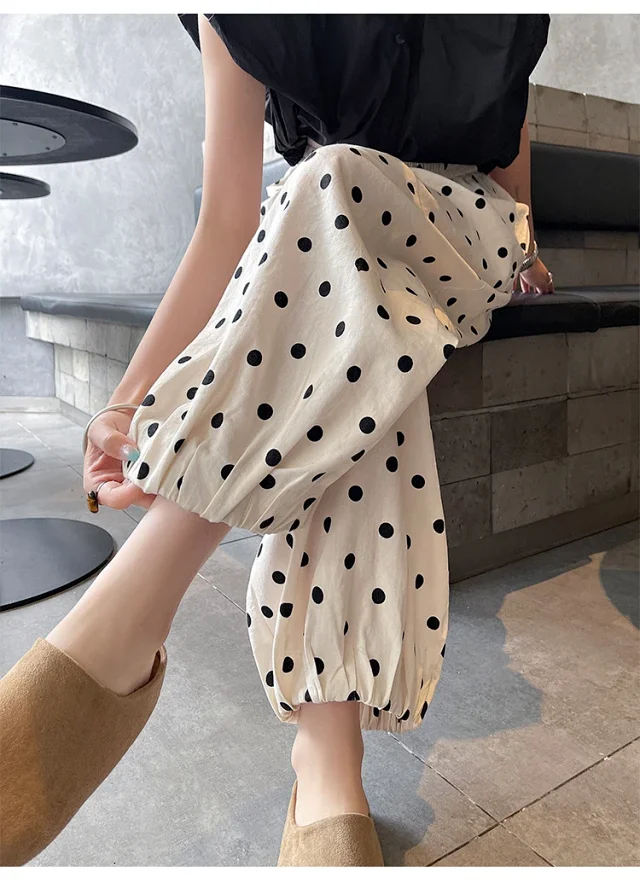 Women's Summer Ice Silk Polka Dot Cotton-Linen Pants Detail