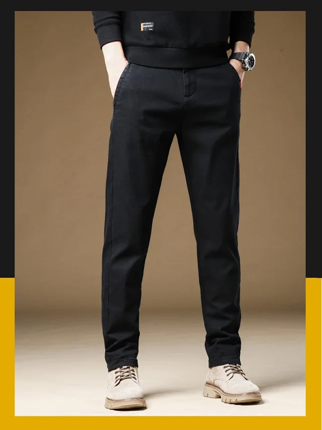 Men's Winter Fleece Slim Straight Warm Business Pants Detail