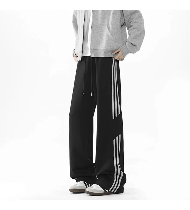 2025 Spring New US High Street Striped Patchwork Sweatpants for Men (Large Size, Wide-Leg, Loose & Casual Sportswear) Detail