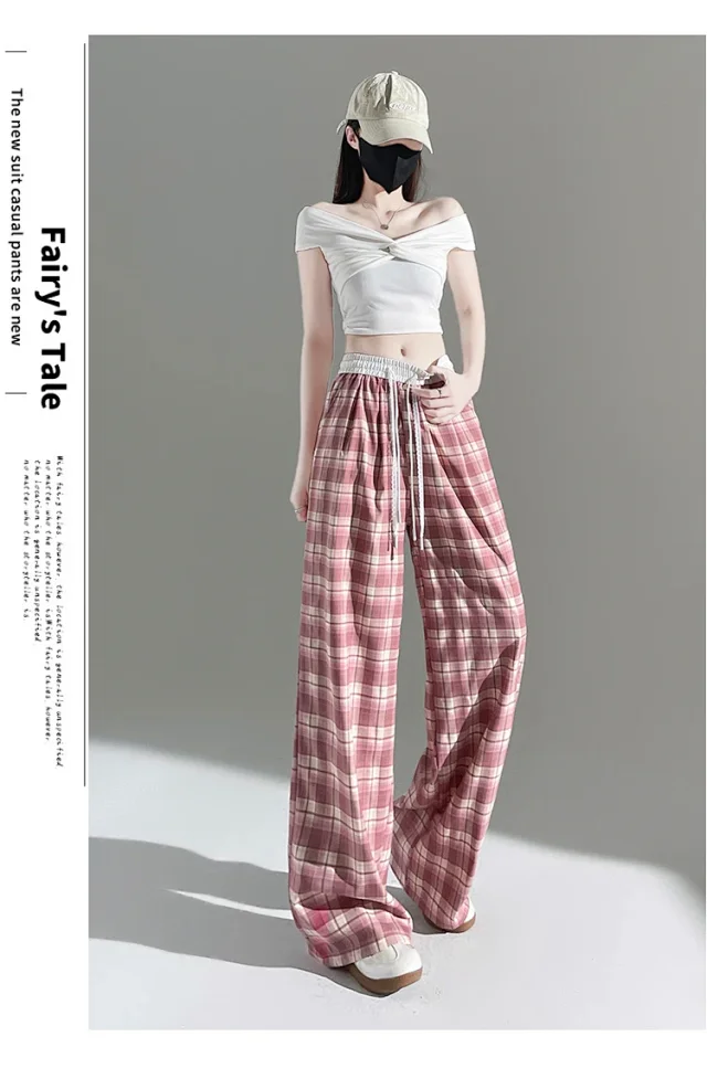 2025 Summer Ice Silk Checkered Pants for Women Detail