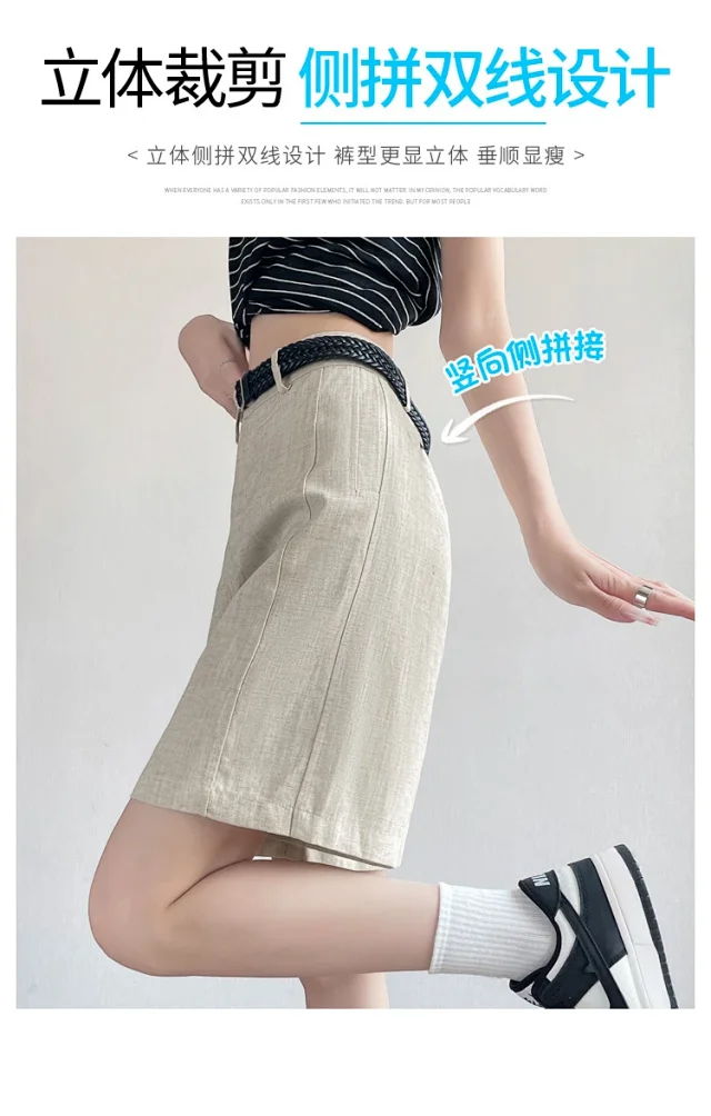 Japanese Retro Linen Suit Shorts for Women Detail