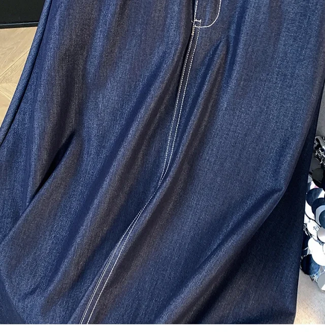 Denim Blue 2025 Tencel Denim Midi A-Line Skirt Detail