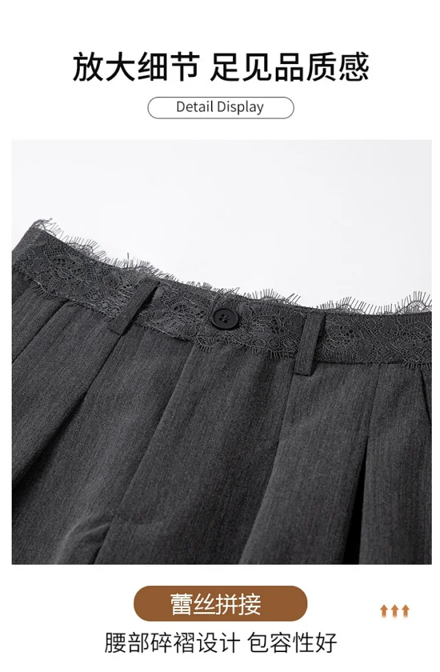 Women's Lace Trim High-Waist Wide-Leg Pants Detail