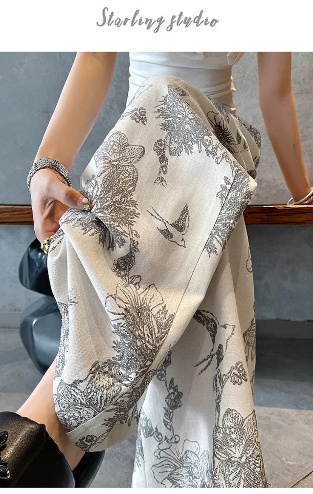 Vintage Ink Print Linen Pants Detail