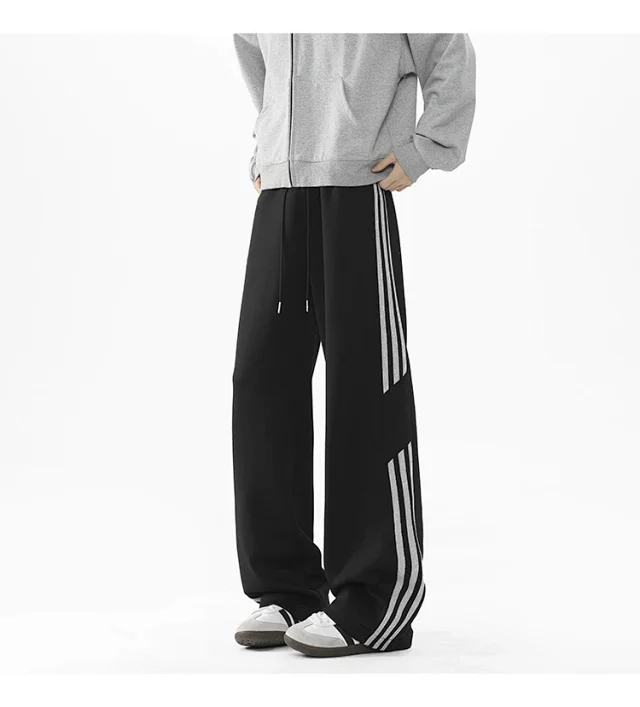 2025 Spring New US High Street Striped Patchwork Sweatpants for Men (Large Size, Wide-Leg, Loose & Casual Sportswear) Detail