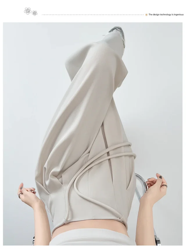French High-Waist Drawstring Wide-Leg Pants 2025 Summer New Detail