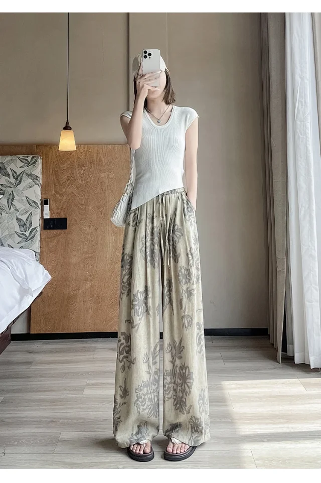 French Retro Linen Wide-leg Pants Detail