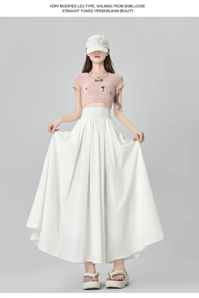 Pink Slimming High-waist A-line Skirt Detail