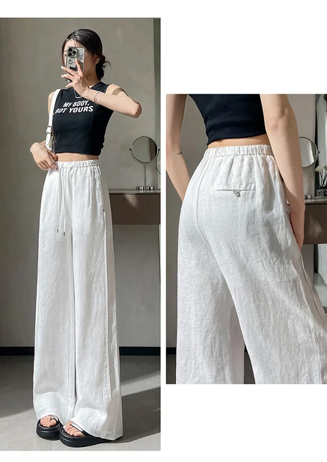 Ladies' Lyocell-Linen Wide-Leg Pants Detail
