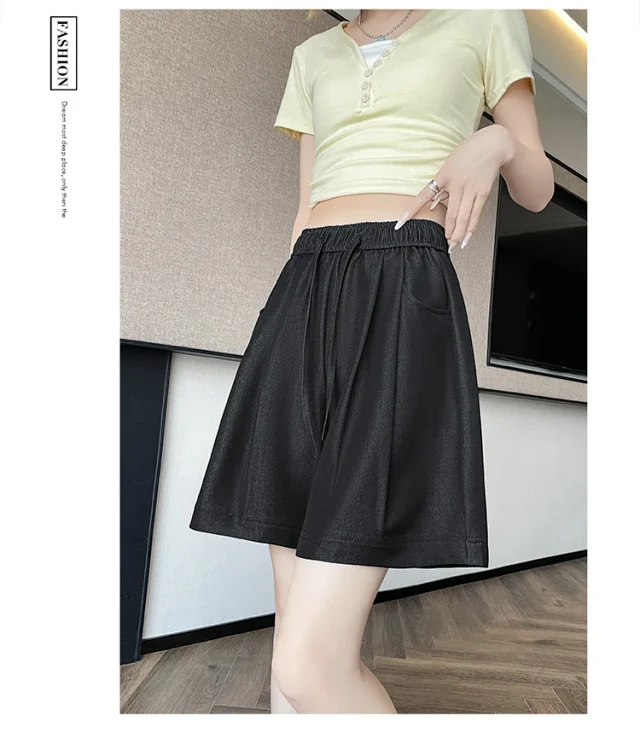 Women's Summer High-waisted Tencel Denim Wide-leg Capris Detail