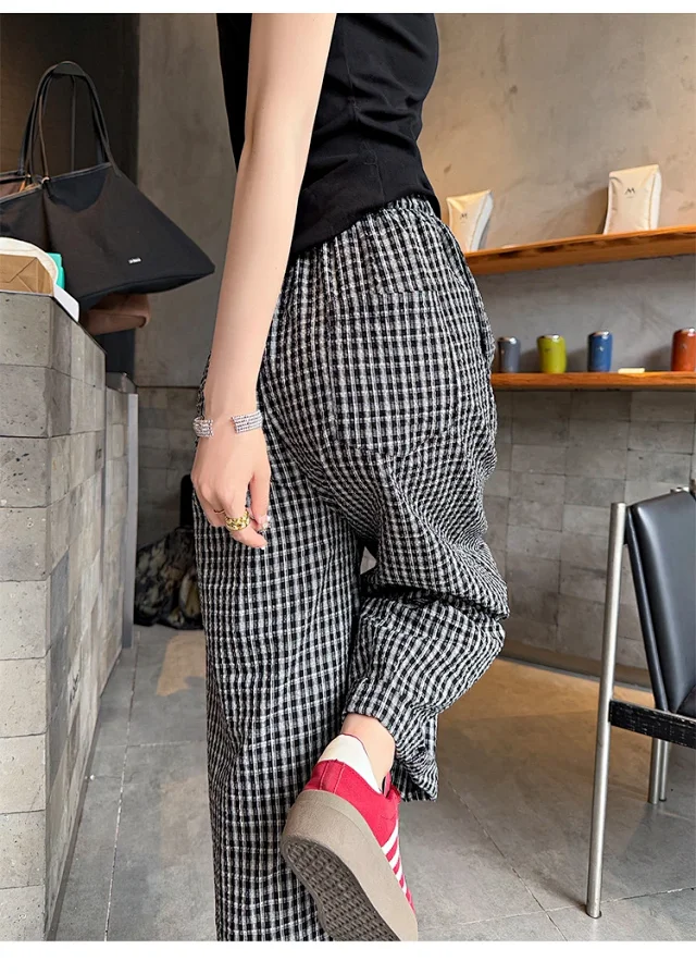 Premium Bubble Checkered Pants for Women Detail
