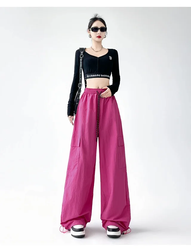 2025 Spring/Summer Women's Sporty Loose Slimming Straight Pants with Drawstring Detail