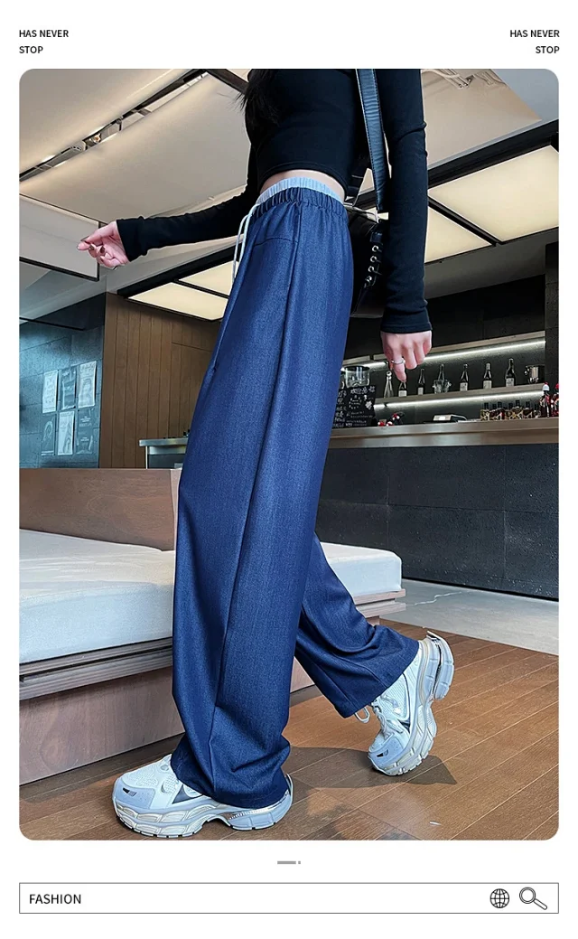 Women's Wide-Leg Jeans with Elastic Waist Detail